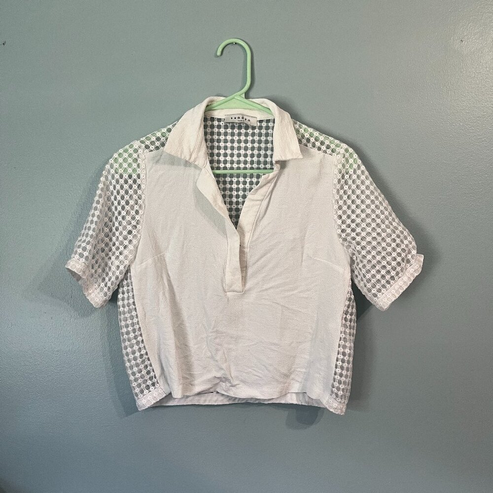 Sandro White Cropped Polo with see through back Size 3 M/L